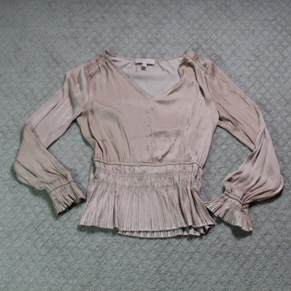 WOW! Philosophy Size S Tan Long Sleeve Crinkle Accent Blouse